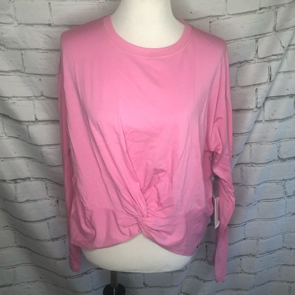 DKNY Sport Bubblegum Pink Long Sleeve Tee Shirt, Twist Tie Front, Size Large NWT